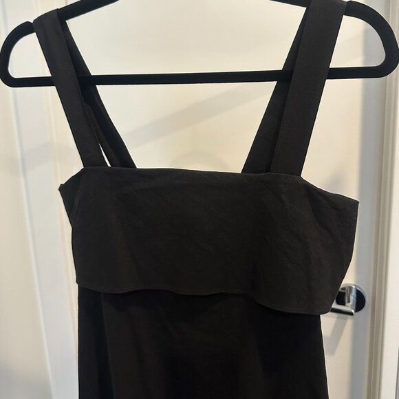 NWT THEORY Good Linen Tie Back MIDI Dress Black Eco Crunch Wash | Size P - Picture 6 of 13